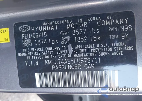 2015 Hyundai Accent Gls из США, поврежденный, VIN KMHCT4AE5FU879711